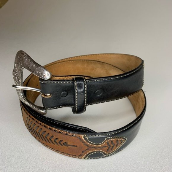 Justin Boots Black and Brown Leather Belt